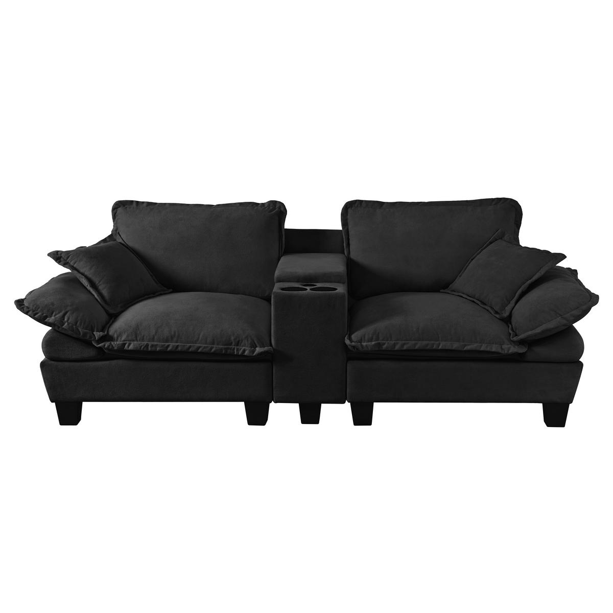 SOFA 2-Sitzer aus Chenille mit USB-Anschlüssen, Stauraum & Getränkehaltern, schwarz - Schwarz, Textil (82/90/224cm) - Luhomfu