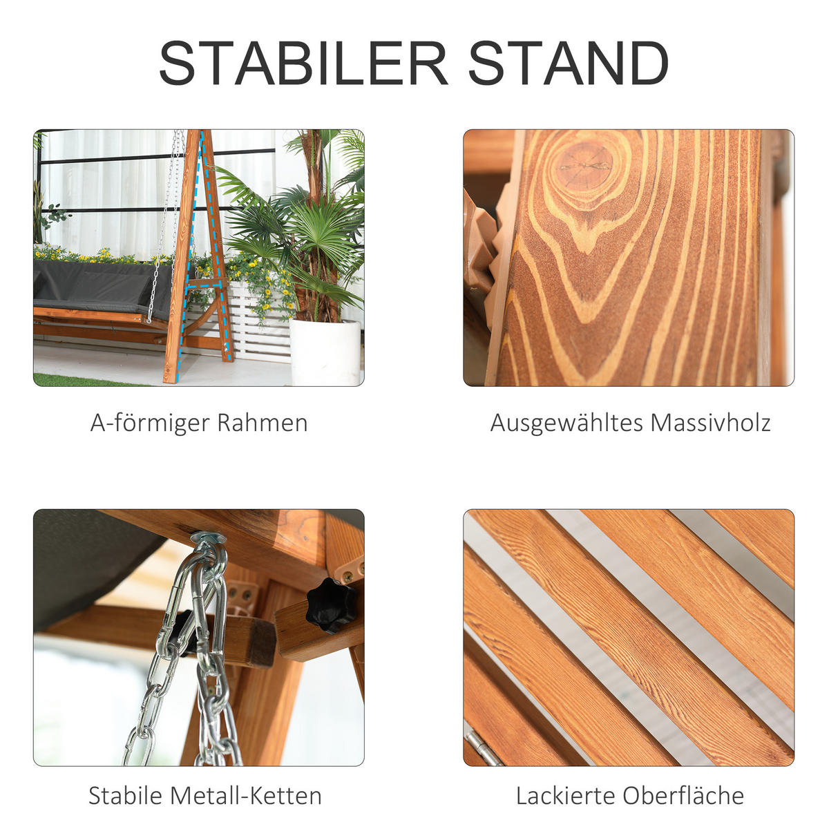 HOLLYWOODSCHAUKEL DE-07017 3-Sitzer, Mit Bettfunktion, Lärche Natur - Grau/Teakfarben, Holz (225.5/180/130cm) - ComfortXL