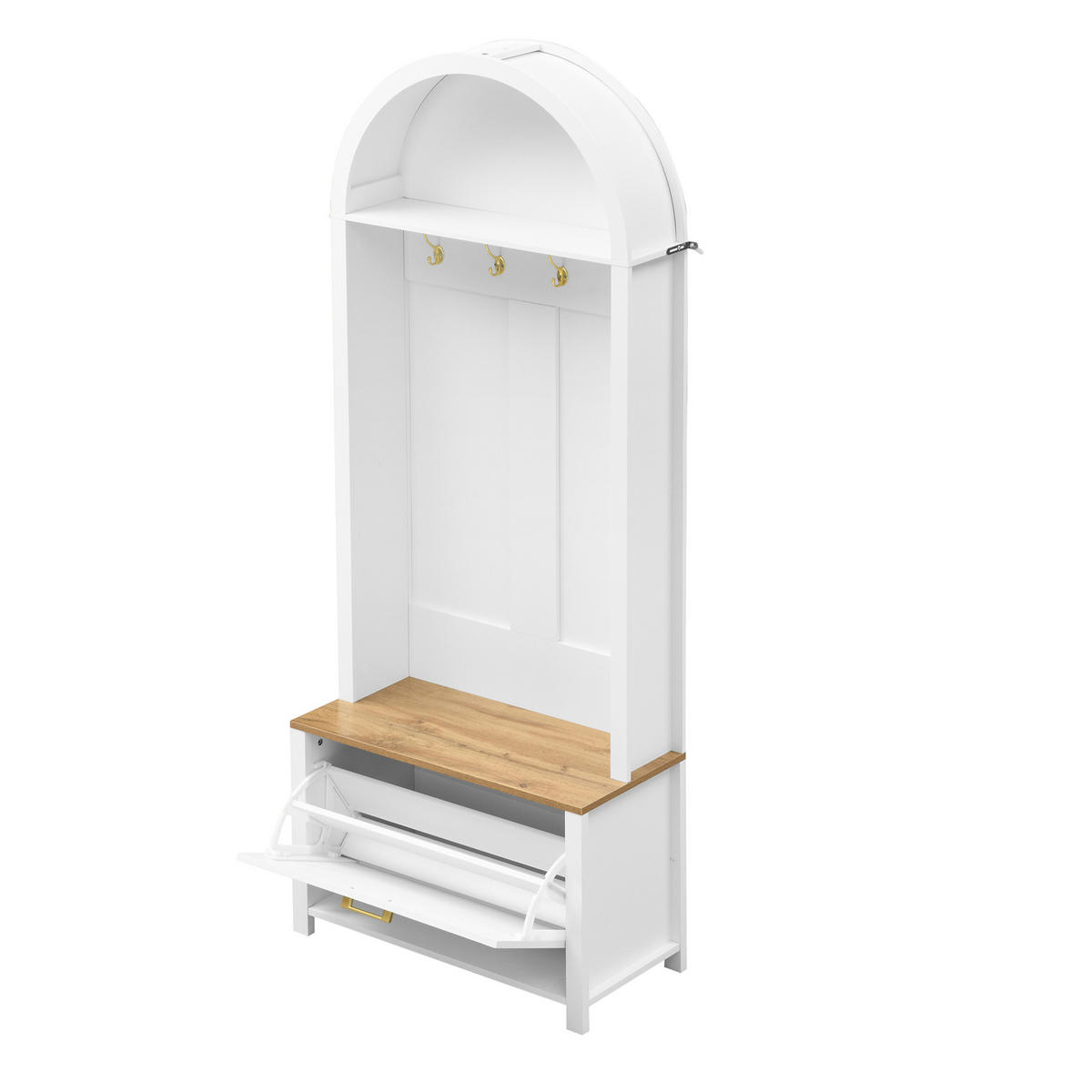 OMARA za oblačila 75/35/195 cm s kljukami, polico in prostorom za čevlje, MDF, Bela/Lesna - bela, leseni material (35/195/75cm) - Redom