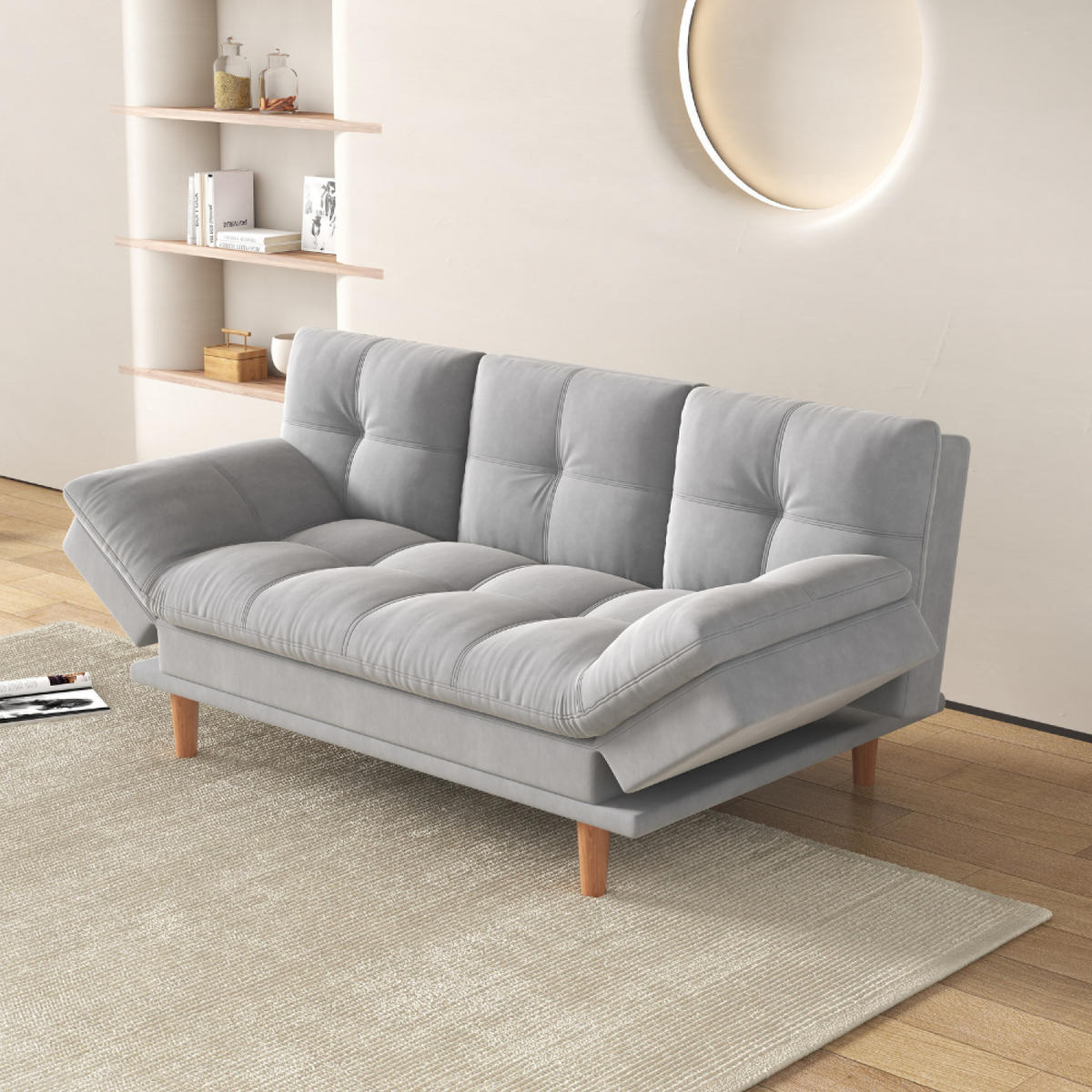 SCHLAFSOFA kalmar grau 3-sitzer stoff - Grau, Holz (178/86/98cm) - Concept Usine