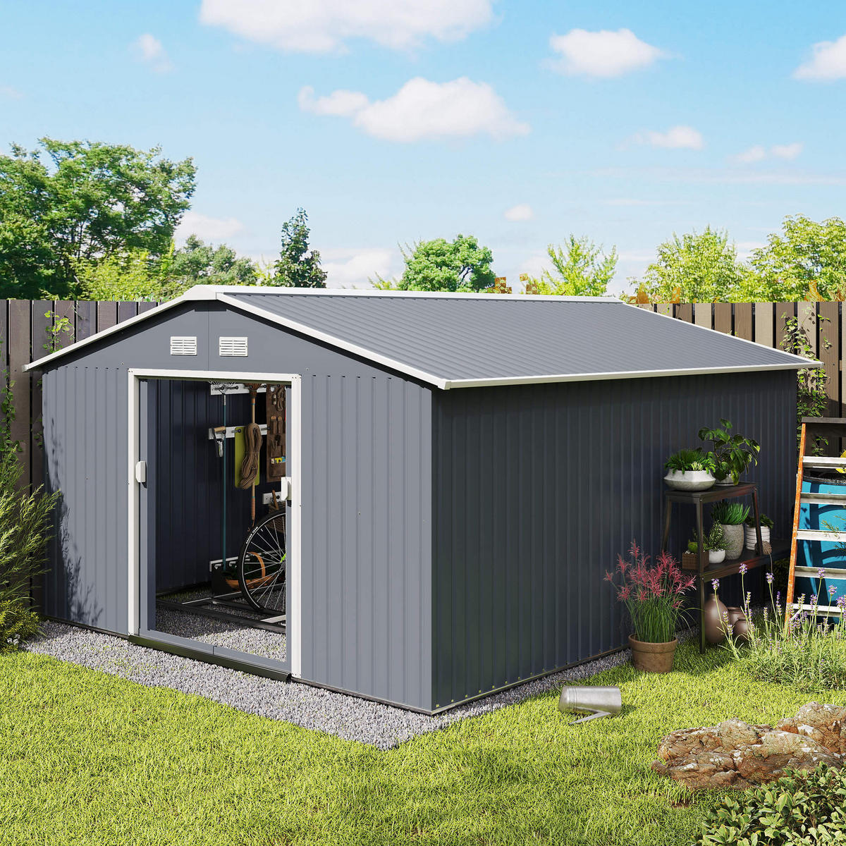GERÄTEHAUS Geräteschuppen Gartenschrank Geräteschrank Metall Kohlegrau - Grau, Metall (340/200/386cm) - Outsunny