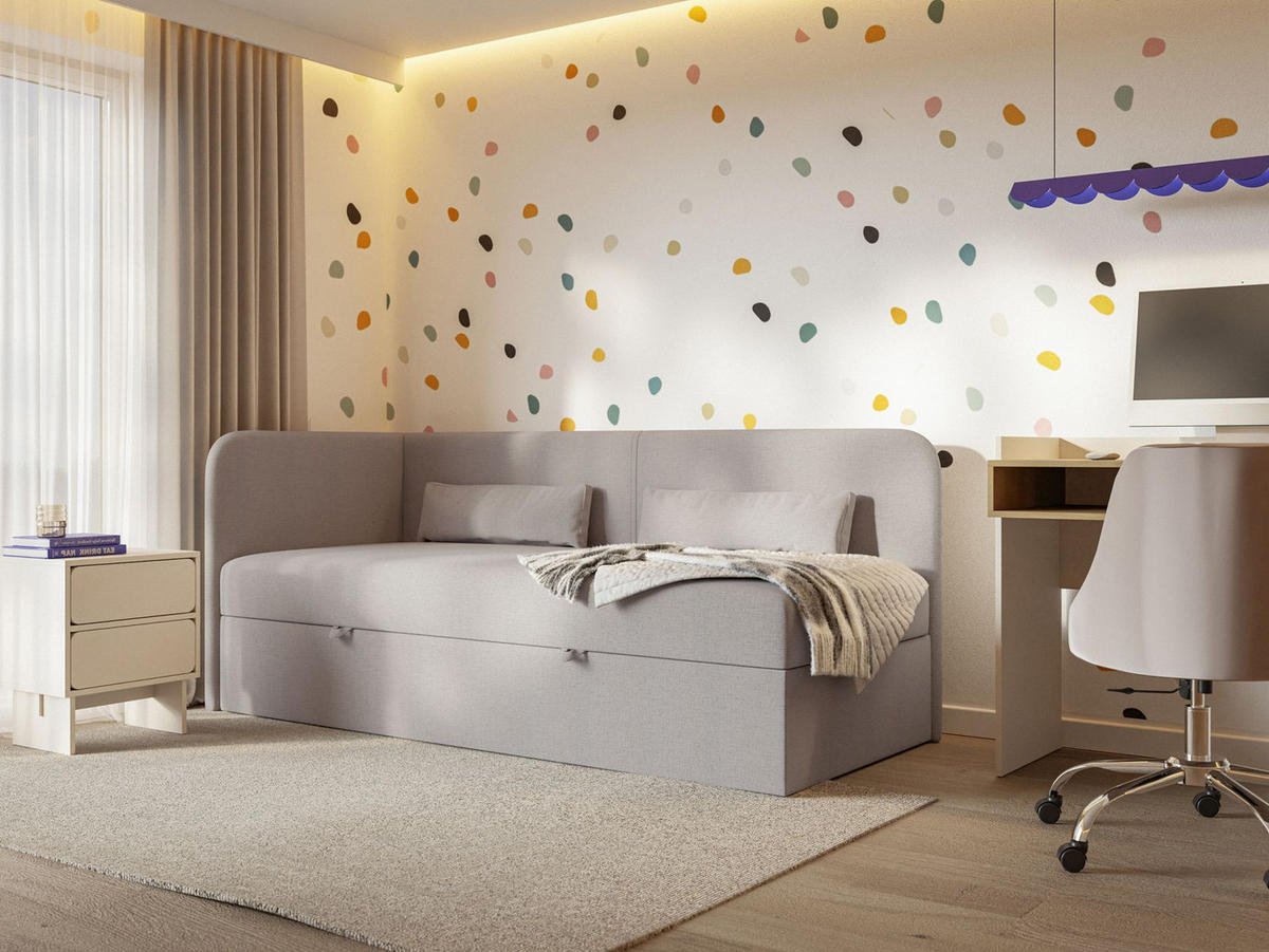 JUGENDBETT Calmmo Dunkelbeige mit Chenille-Bezug, Kopfteil links - Beige, Textil (90/200cm) - Selsey