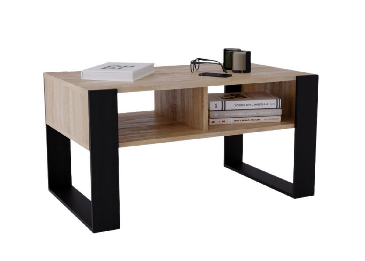 COUCHTISCH Holzwerkstoff rechteckig stabil Sonoma Eiche 45/53,6/92cm - Schwarz/Sonoma Eiche, Holzwerkstoff (53.6/92/45cm) - CraftPAK