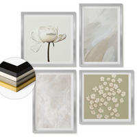 WANDBILDER 4er Set - 50x50 cm & 40x60 cm Silberner Rahmen - Blumen, modische Boho-Texturen - Silberfarben, Kunststoff (50/50cm) - ArtPrintCave
