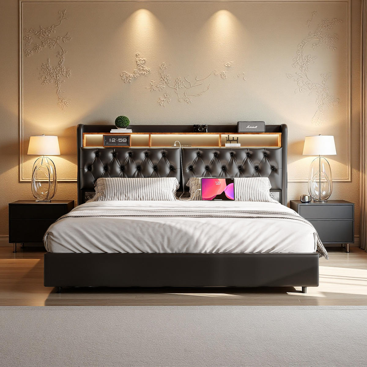 POLSTERBETT 180x200 Schwarz PU LED - Schwarz, Metall (180/200cm) - SHOPENTRA
