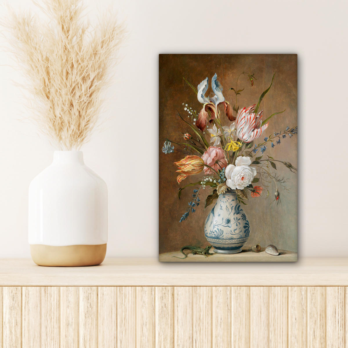 LEINWANDBILD Alte Meister - Blumen - Balthasar van der Ast Deko Wohnzimmer 20x30 cm - Hellbraun, Textil (20/30cm) - MuchoWow