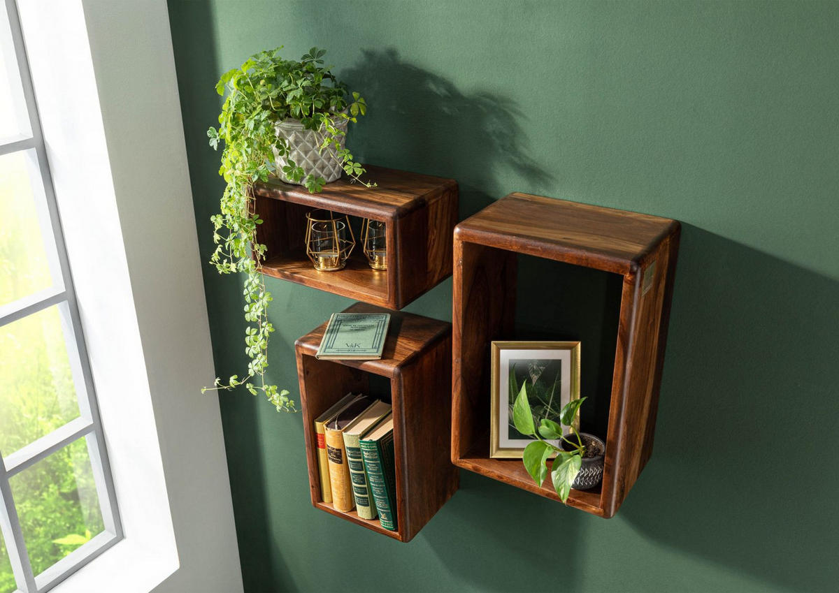 WANDREGAL Set Sheesham 45x20x30 walnuss gewachst TORONTO #242 - Walnussfarben, Holzwerkstoff (45/30/20cm) - Massivmoebel24