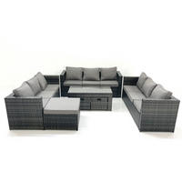 GARTENMÖBEL COUCHTISCH SET mit Sofa Polyrattan Outdoor 12-Sitzer - Dunkelgrau/Grau, Glas/Kunststoff - Fimous