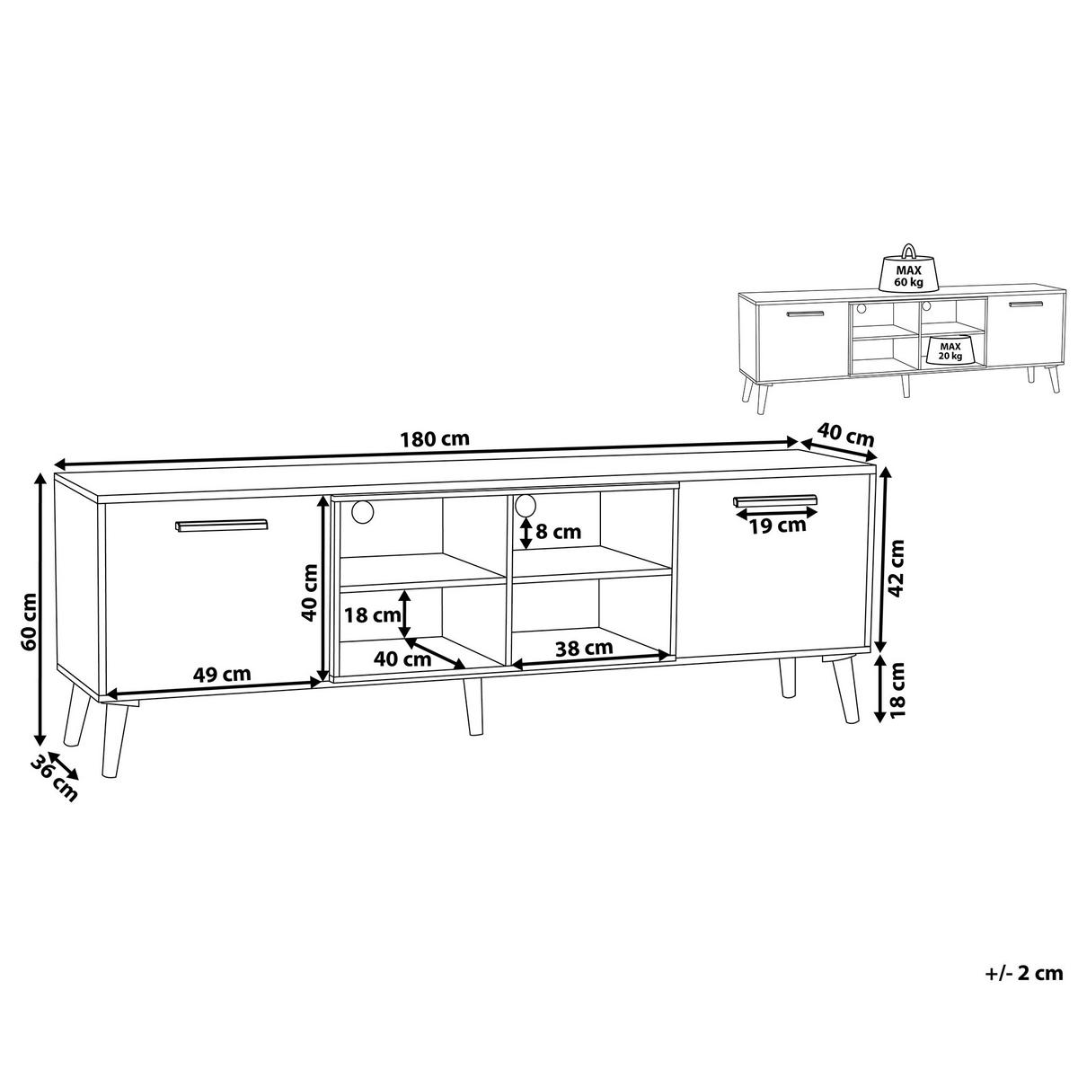 TV-MÖBEL Hellbraun, Grau, Dunkelbraun BILLINGS 40/180/60 cm - Hellbraun, Holzwerkstoff (180/60/40cm) - Beliani
