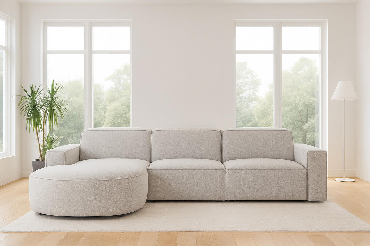 ECKSOFA Cursal Round L-Form, Stoff Artico, Nata, Links - Creme, Holz (284/166cm) - Kaiser Möbel