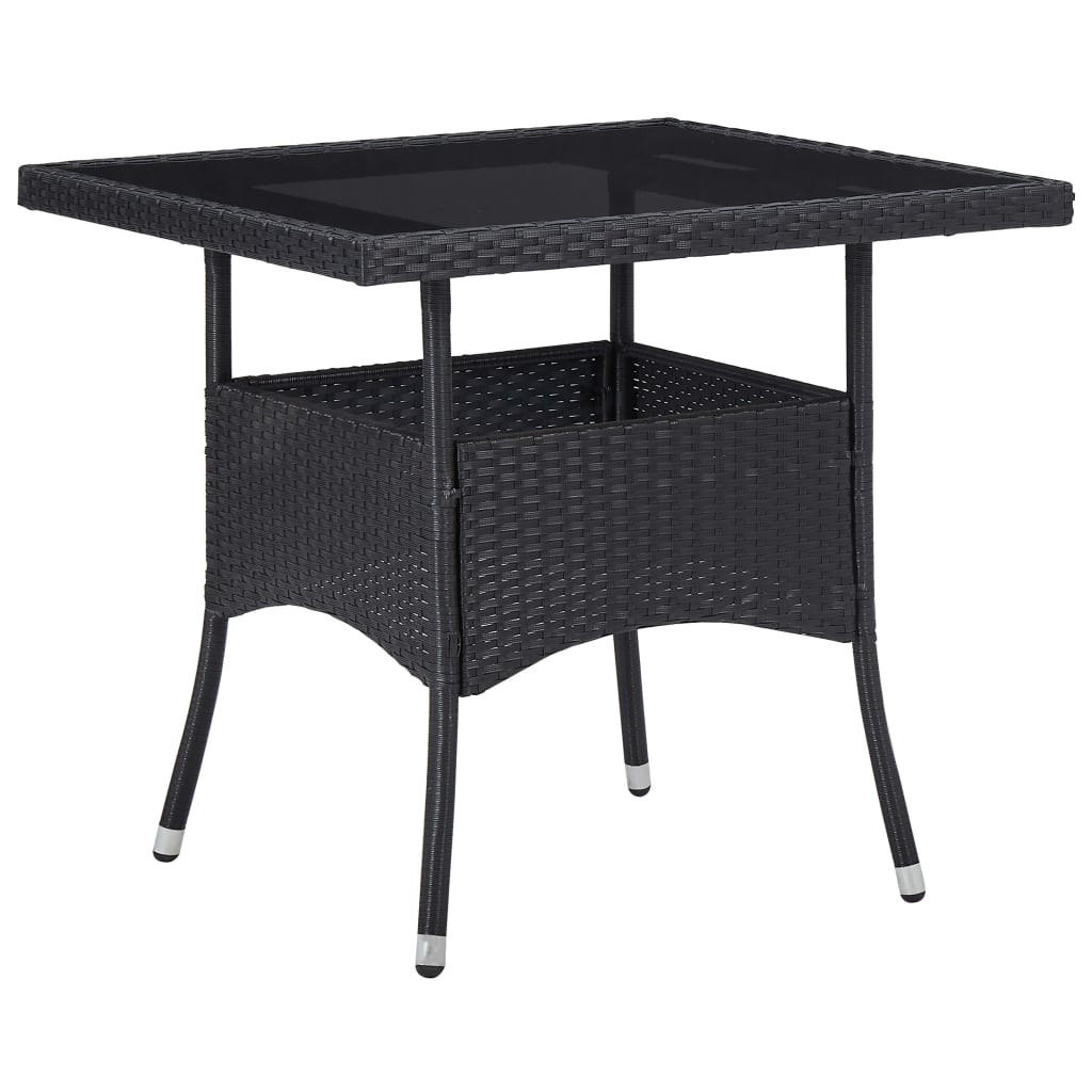 GARTEN-ESSTISCH Schwarz Poly Rattan Und Glas - Schwarz, Kunststoff (80/80/75cm) - vidaXL