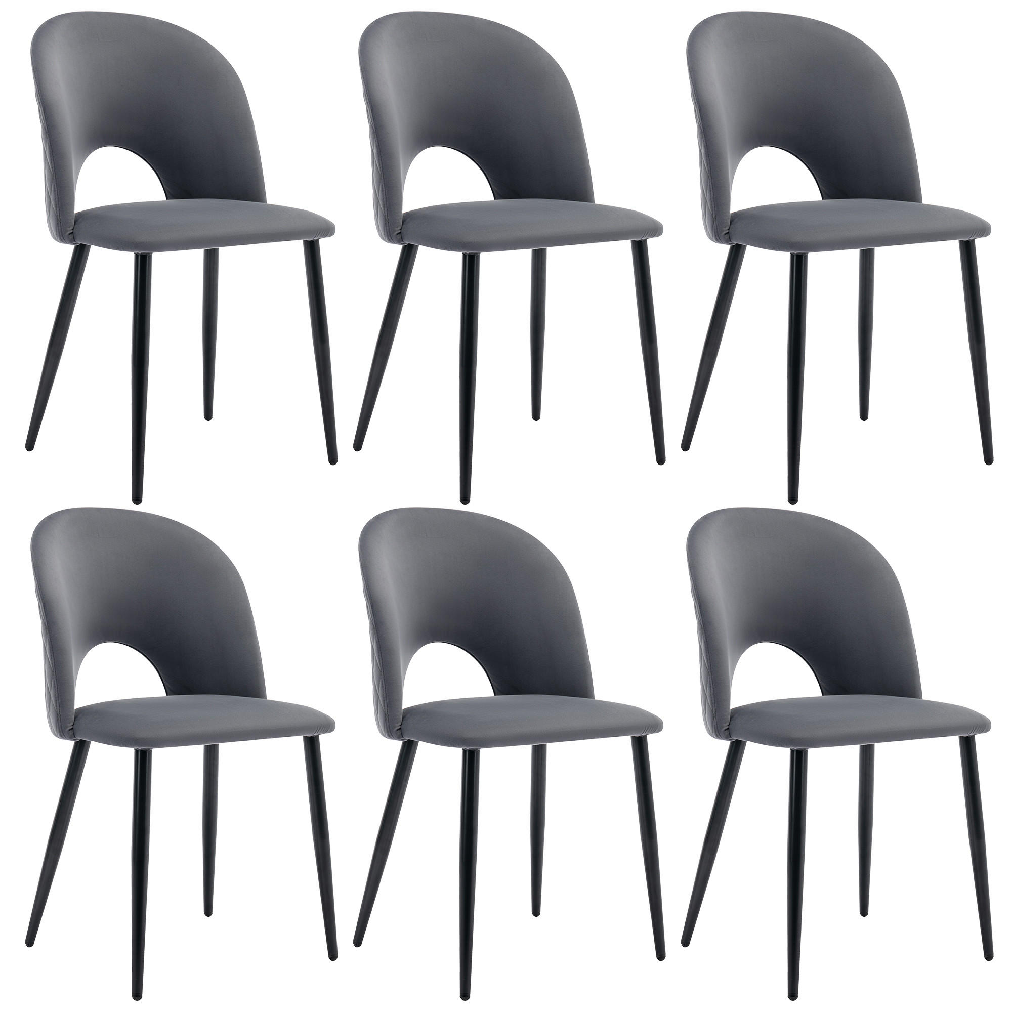 POLSTERSTUHL 6er-Set mit Diamantmuster-Rückenlehne, Samtsitzfläche, verstellbaren Füßen und bis 130 kg Tragkraft, grau - Grau, Textil (44/84/47cm) - Luhomfu