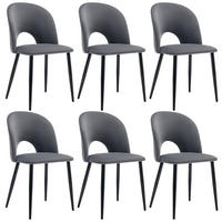 POLSTERSTUHL 6er-Set mit Diamantmuster-Rückenlehne, Samtsitzfläche, verstellbaren Füßen und bis 130 kg Tragkraft, grau - Grau, Textil (44/84/47cm) - Luhomfu