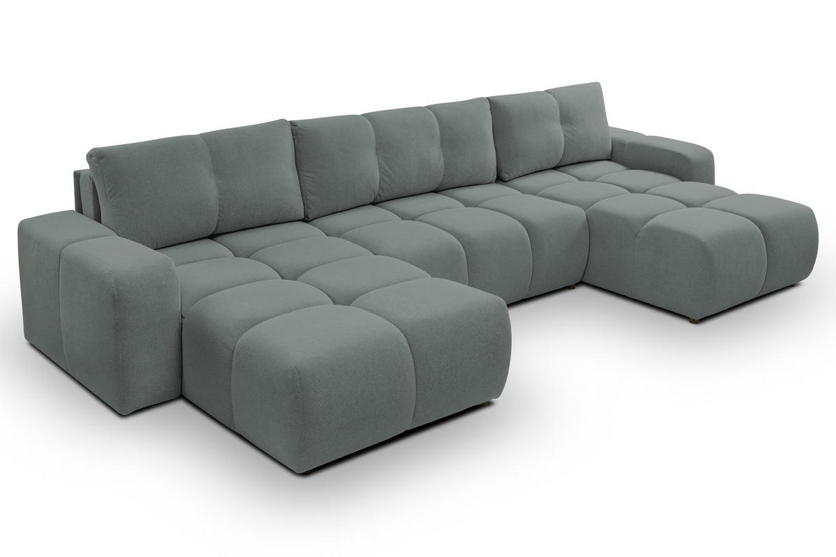 WOHNLANDSCHAFT Hosio Hellgrau 359/177/88 cm mit Schlaffunktion - Schwarz/Hellblau, Kunststoff/Textil (359/88/177cm) - AX Living