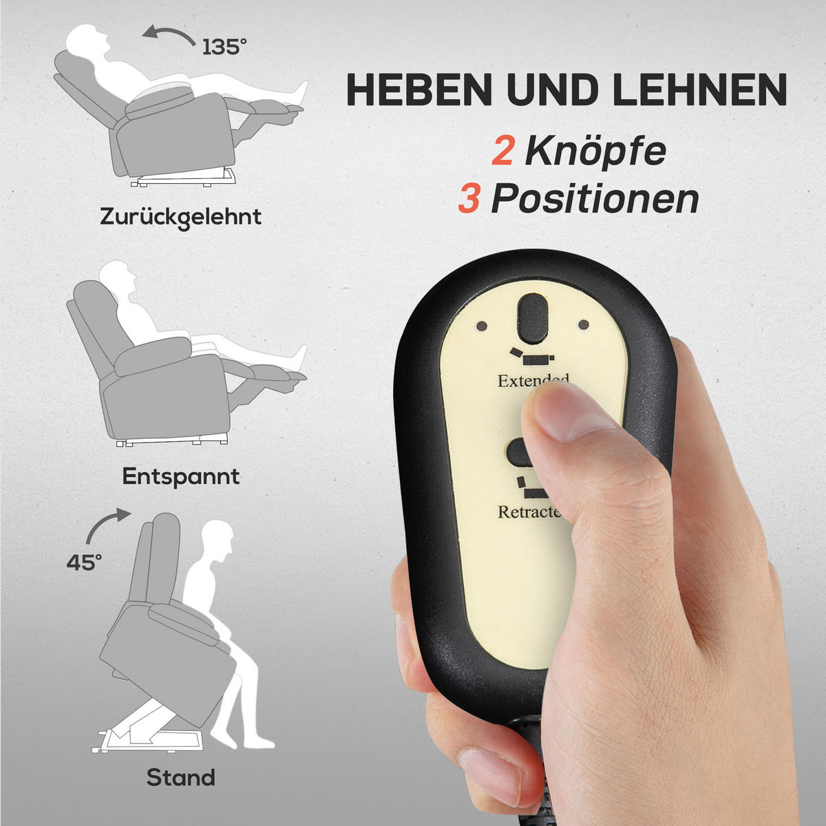 ELEKTRISCHER-AUFSTEHSESSEL Polyester Schaumstoff Hellgrau - Hellgrau/Schwarz, Textil/Metall (90/110/93cm) - HOMCOM