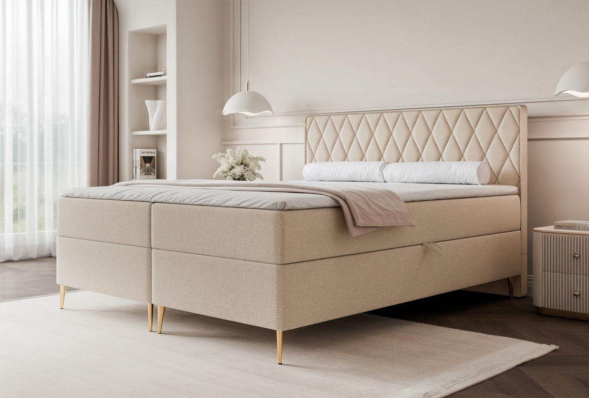 BOXBETT Caresso Beige, Chenille, 180x200 cm - Beige/Goldfarben, Textil/Metall (180/200cm) - Selsey