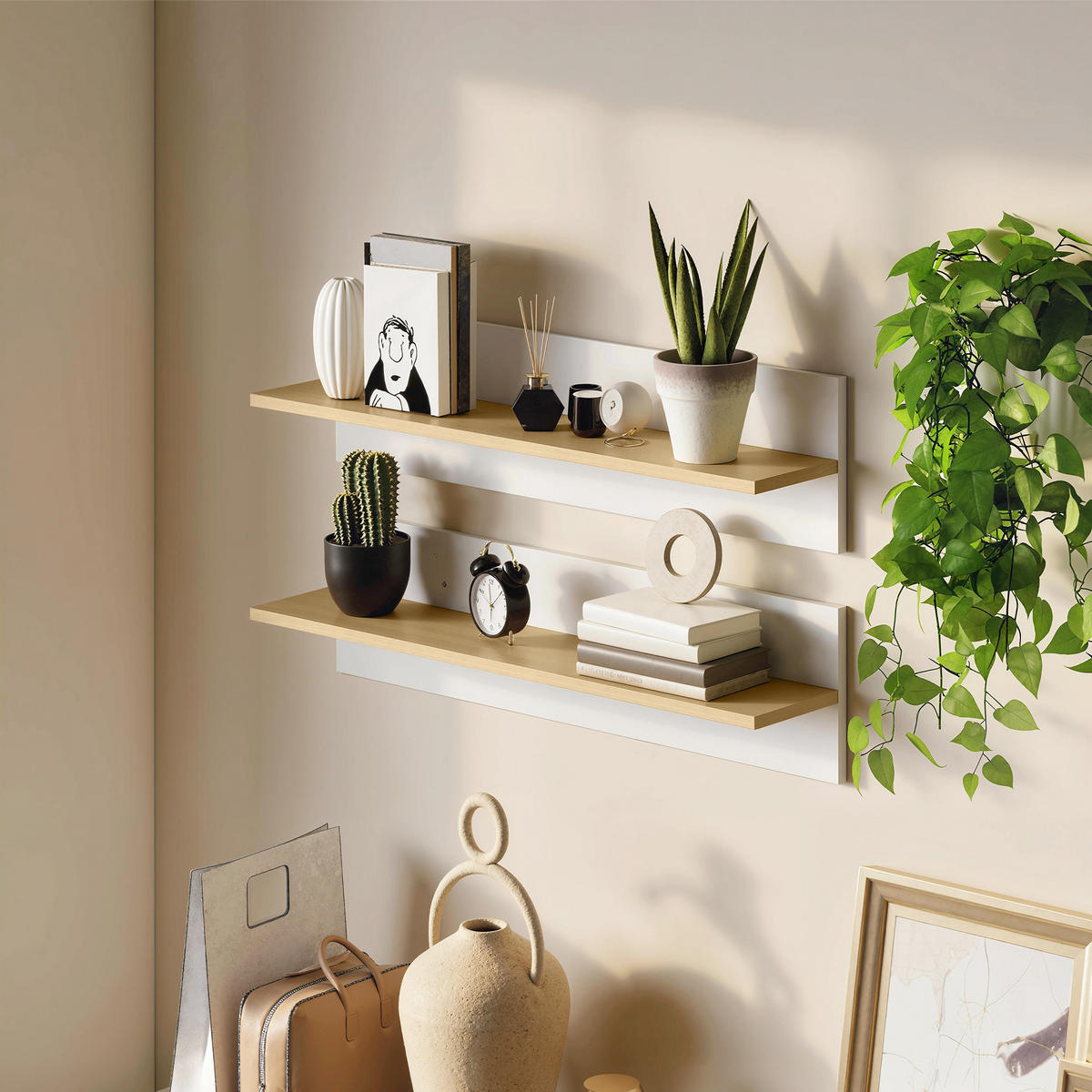 WANDREGAL 2er-Set Schweberegal, Wandboard, Regalbrett zur Präsentation Weiß - Weiß, Holzwerkstoff (16.5/20/80cm) - HOMCOM