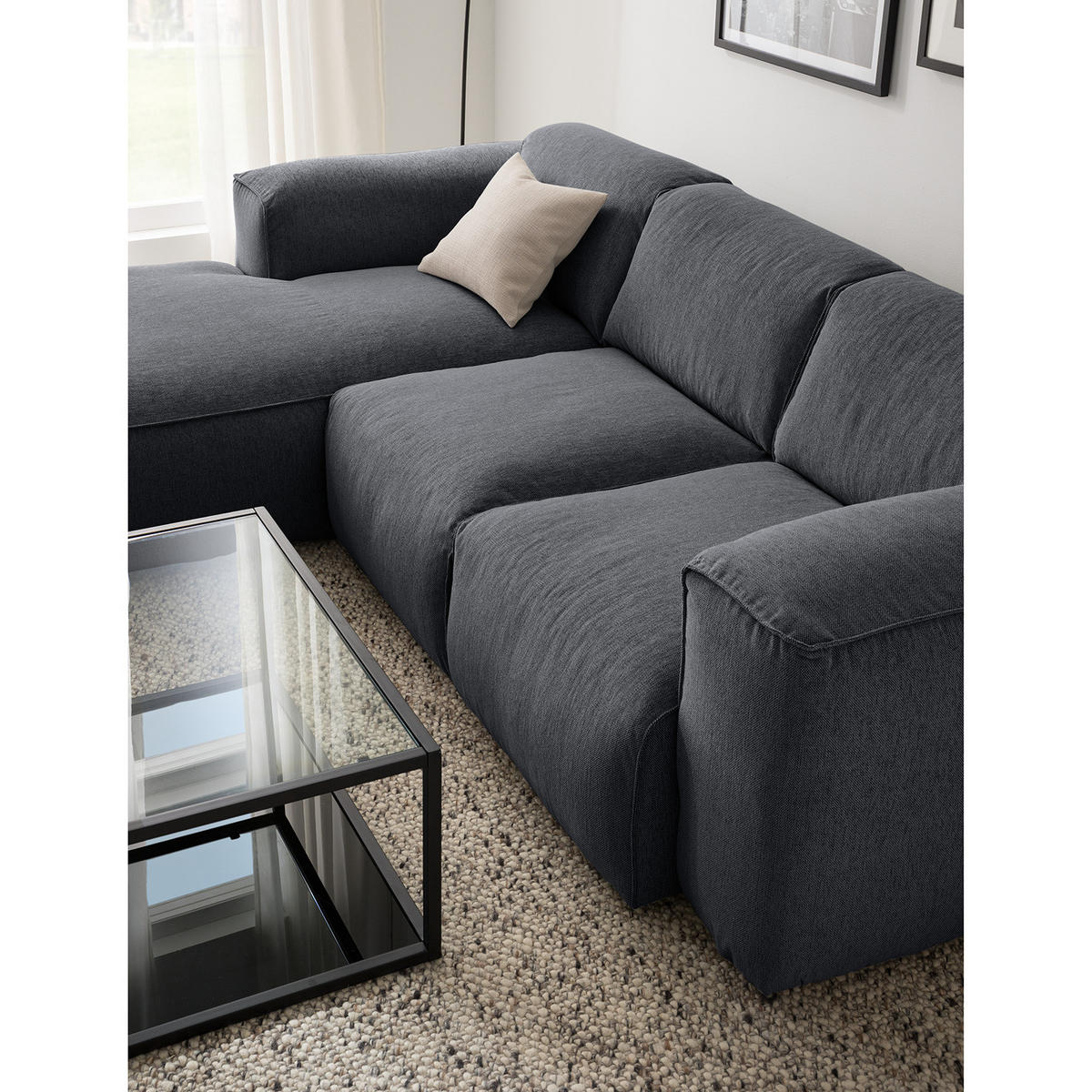3-SITZER ECKSOFA mit Longchair - Schwarz/Grau, Textil (251/173cm) - home24
