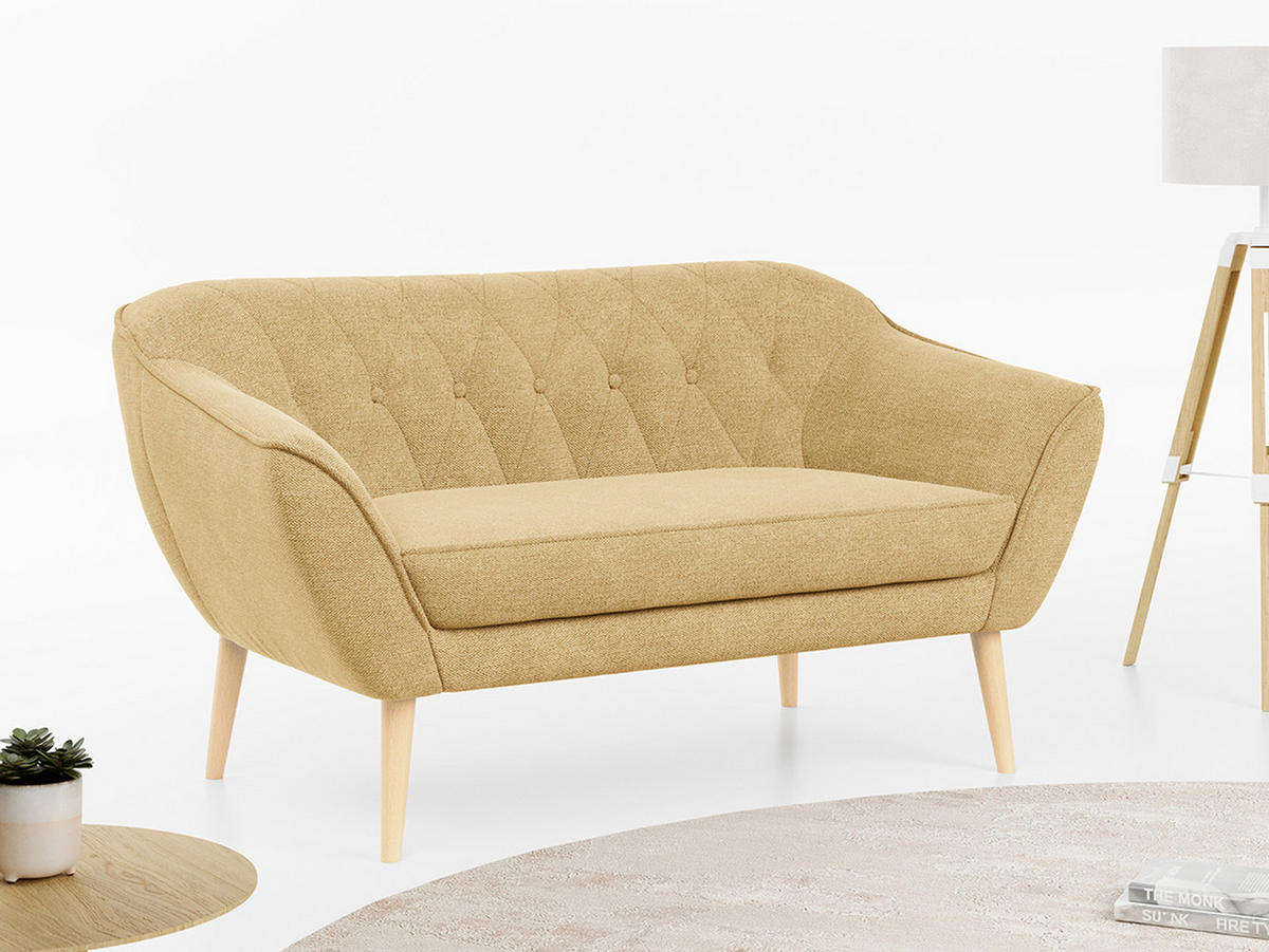 SOFA Pirs 2 Sitzer Strukture Gelb - Gelb/Braun, Holz/Textil (140/75/74cm) - MKS