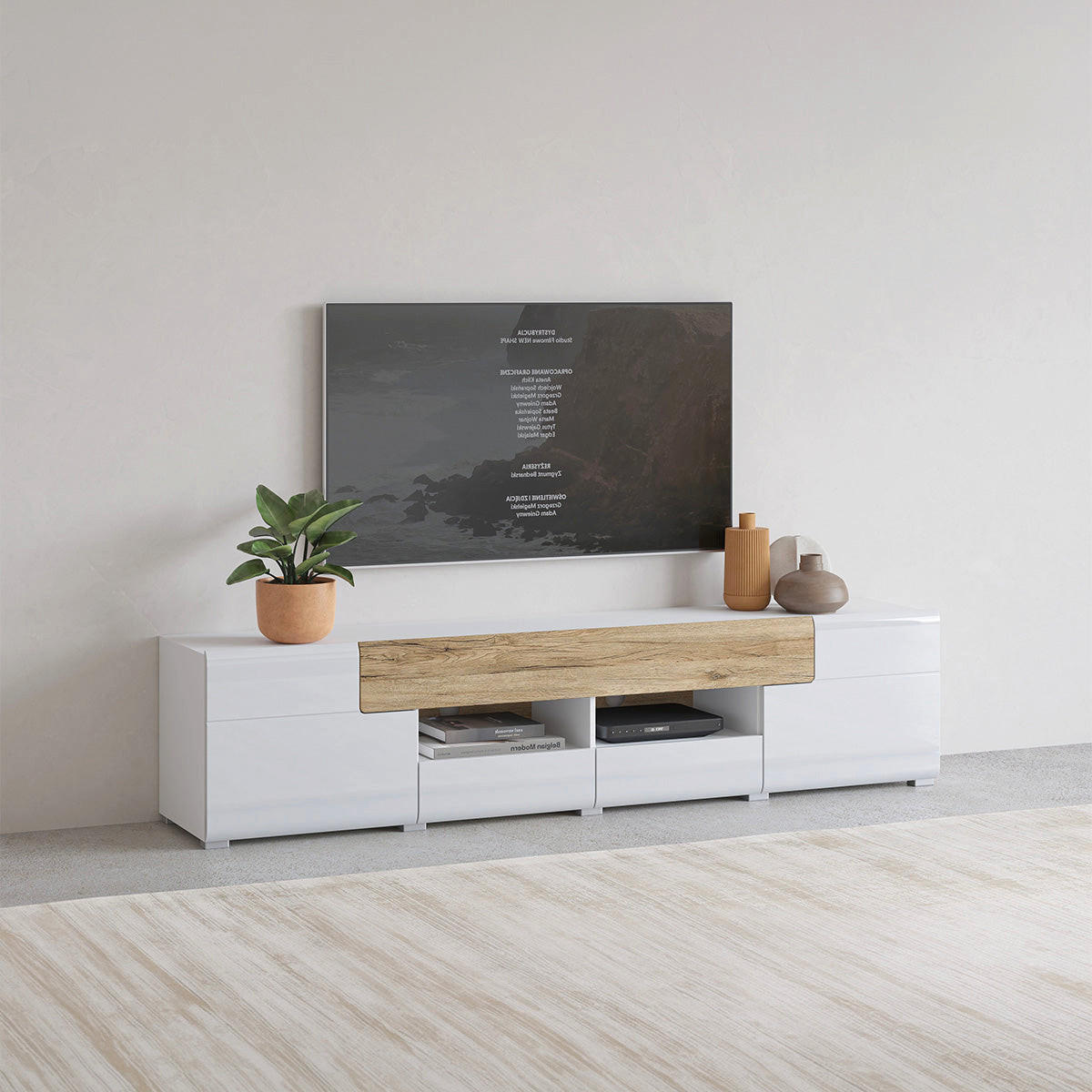 TV-MÖBEL Jules Weiß und Holz - Eichefarben/Weiß, Holzwerkstoff (208/47/39cm) - Petits-meubles