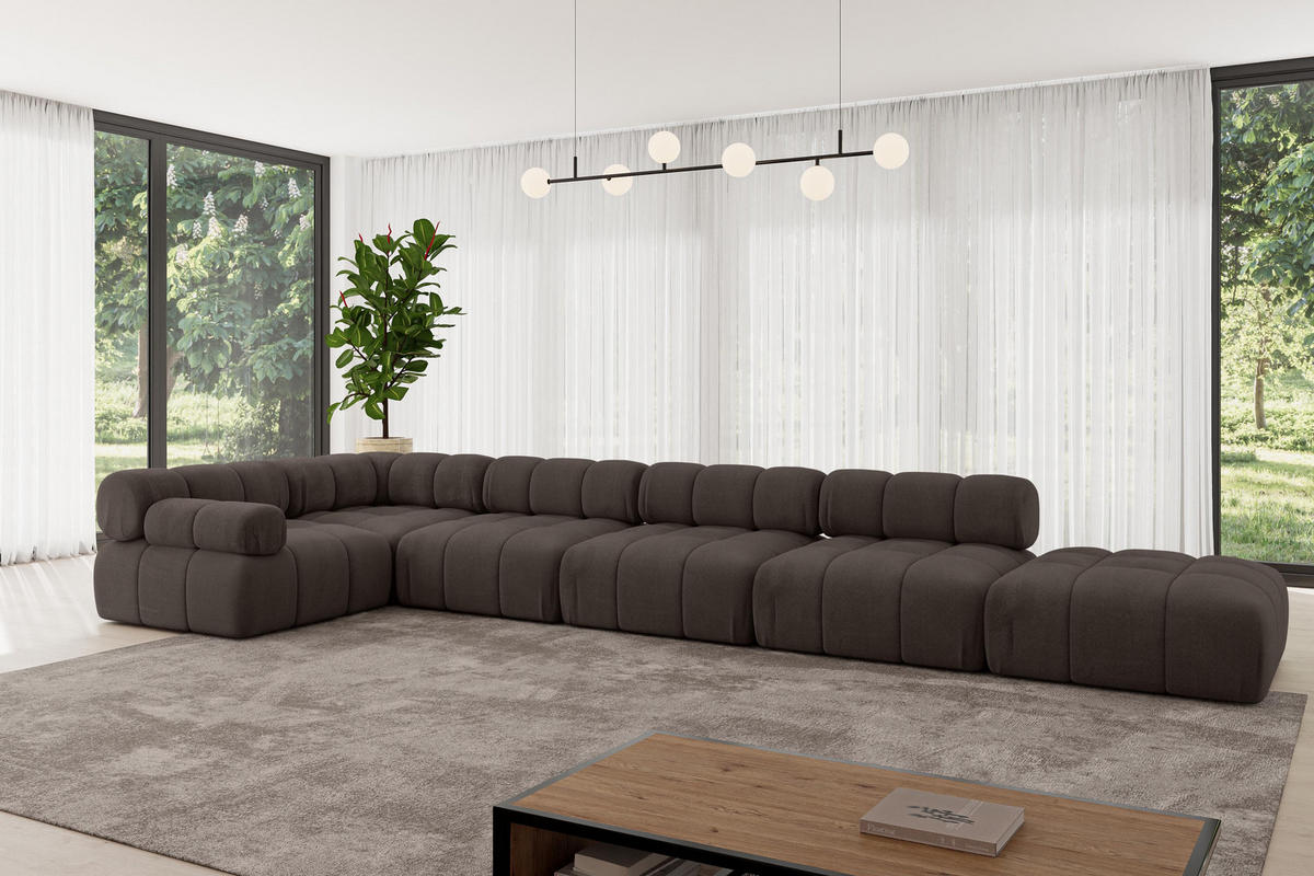 ECKSOFA modulares Sofa Felto-L3 - 475x190x70 cm Braun Velours - Braun, Holzwerkstoff/Textil (475/190cm) - ALTDECOR