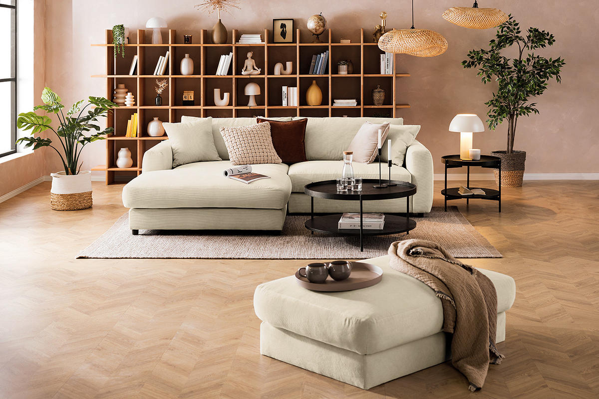 ECKSOFA mit Longchair - Beige/Schwarz, Holz/Kunststoff (238/183cm) - home24