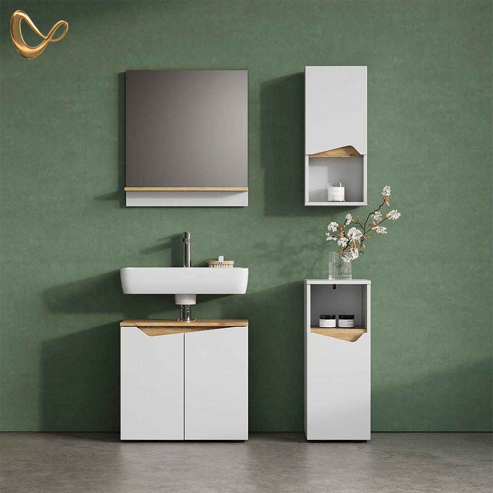 BADSCHRANK Timavo Weiß 30 x 67 cm mit Tür und offenem Fach - Weiß/Eiche Artisan, Holzwerkstoff (30/67/17cm) - Livinity®