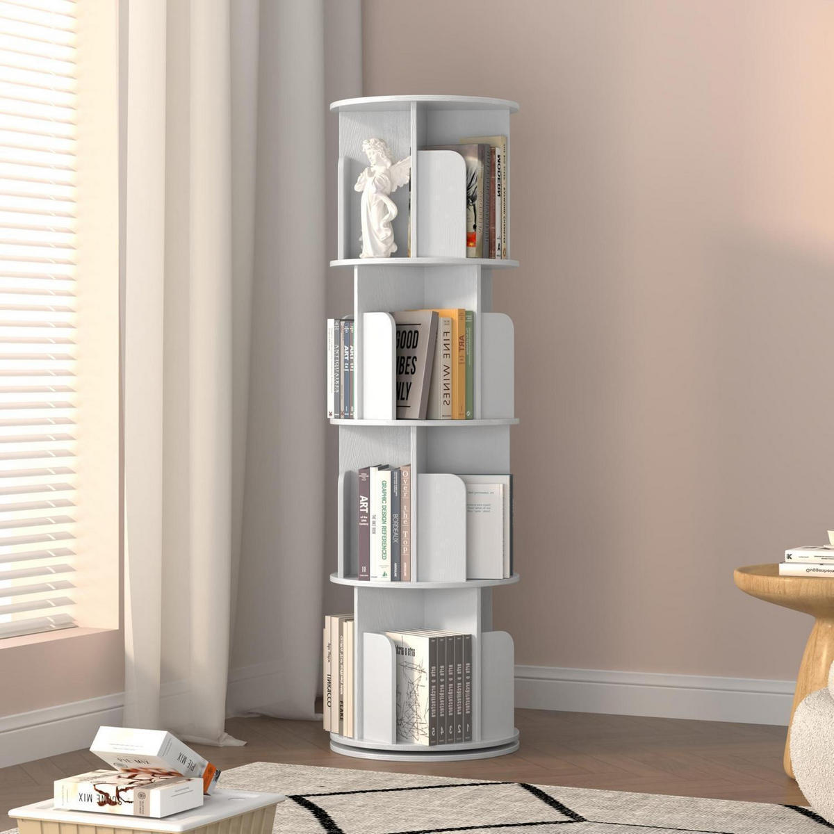 BÜCHERREGAL 360 Grad drehbar Weiß 4 Ebenen 40 x 136,2 cm - Weiß, Holzwerkstoff (40/136.2/40cm)