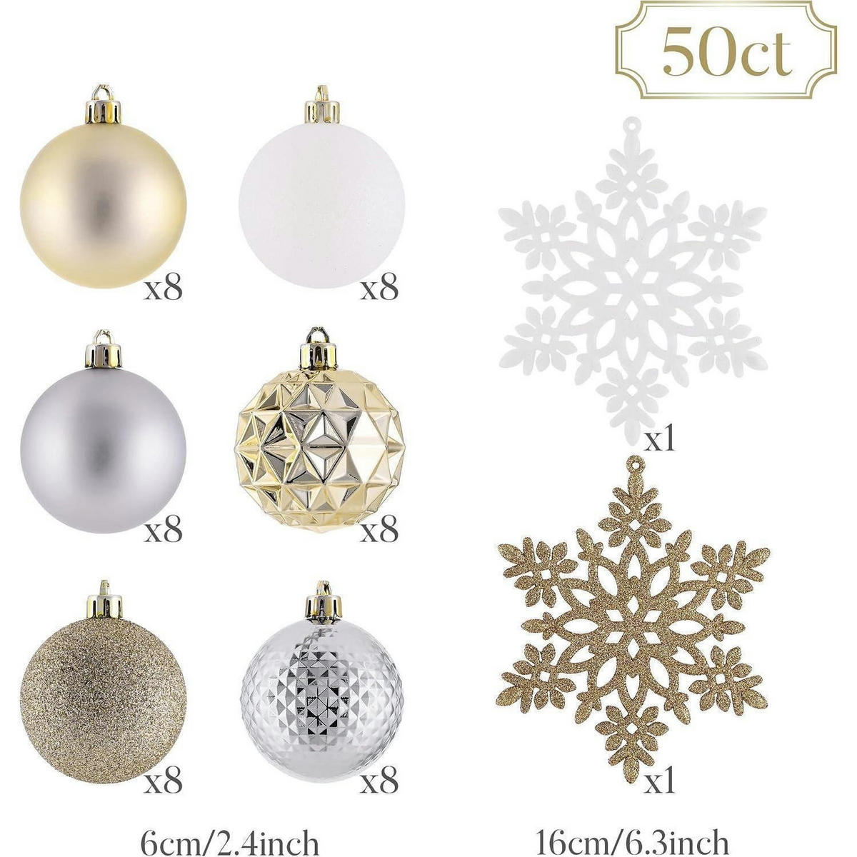 WEIHNACHTSKUGELN 50er Set Kunststoff Weiß Gold 5 cm - Multicolor, Kunststoff (6/6/6cm)
