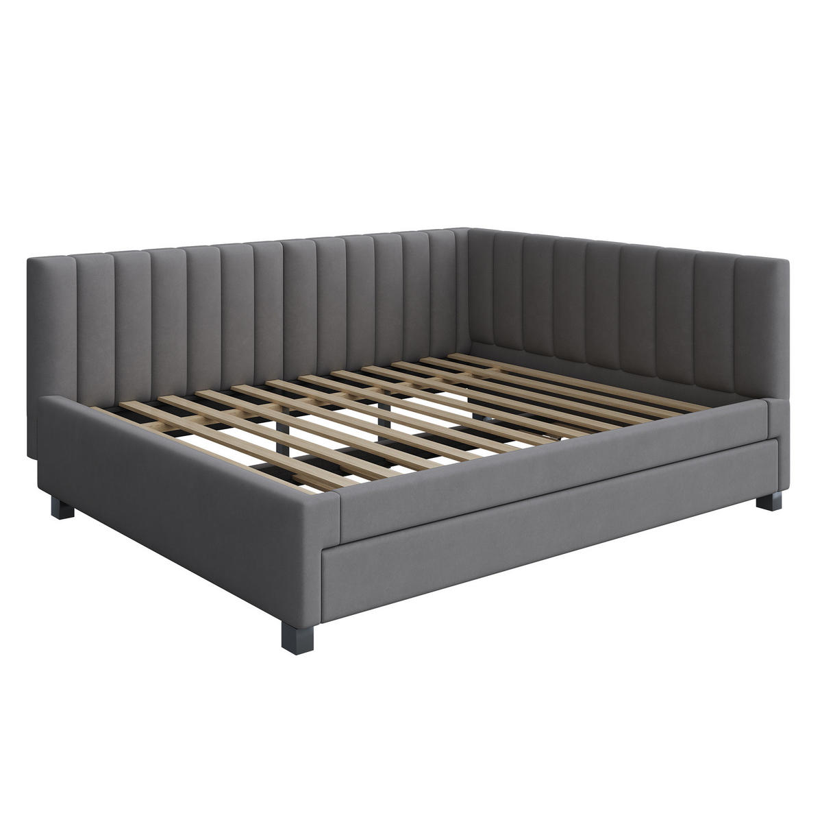POLSTERBETT 140/200 cm als Schlafsofa mit Ausziehbett und Lattenrost, Grau - Grau, Leder (140/200cm) - Redom