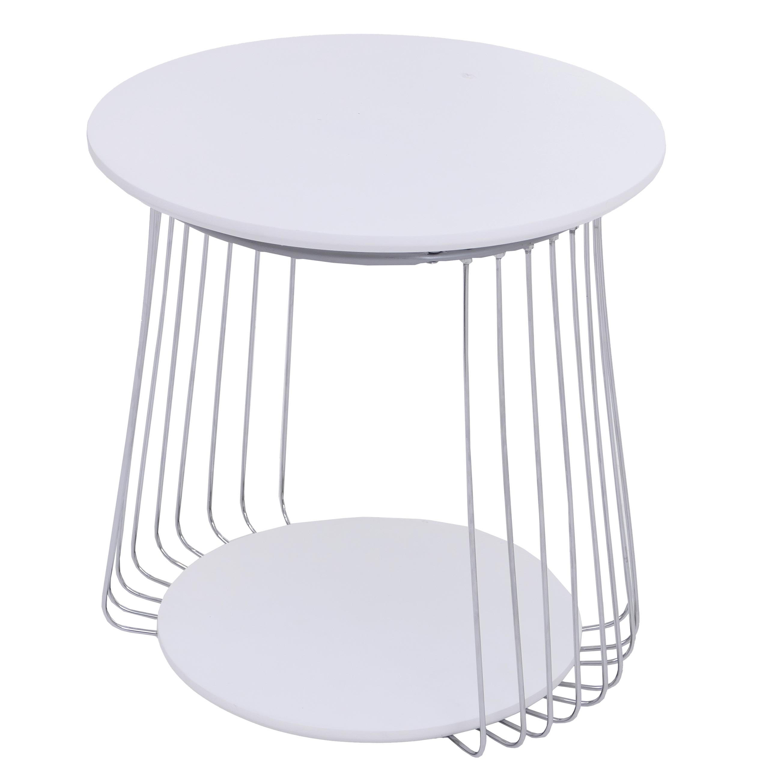 MIZA za kavč okrogla bela, srebrna - srebrne barve/bela, les (50/50/52cm) - MCW