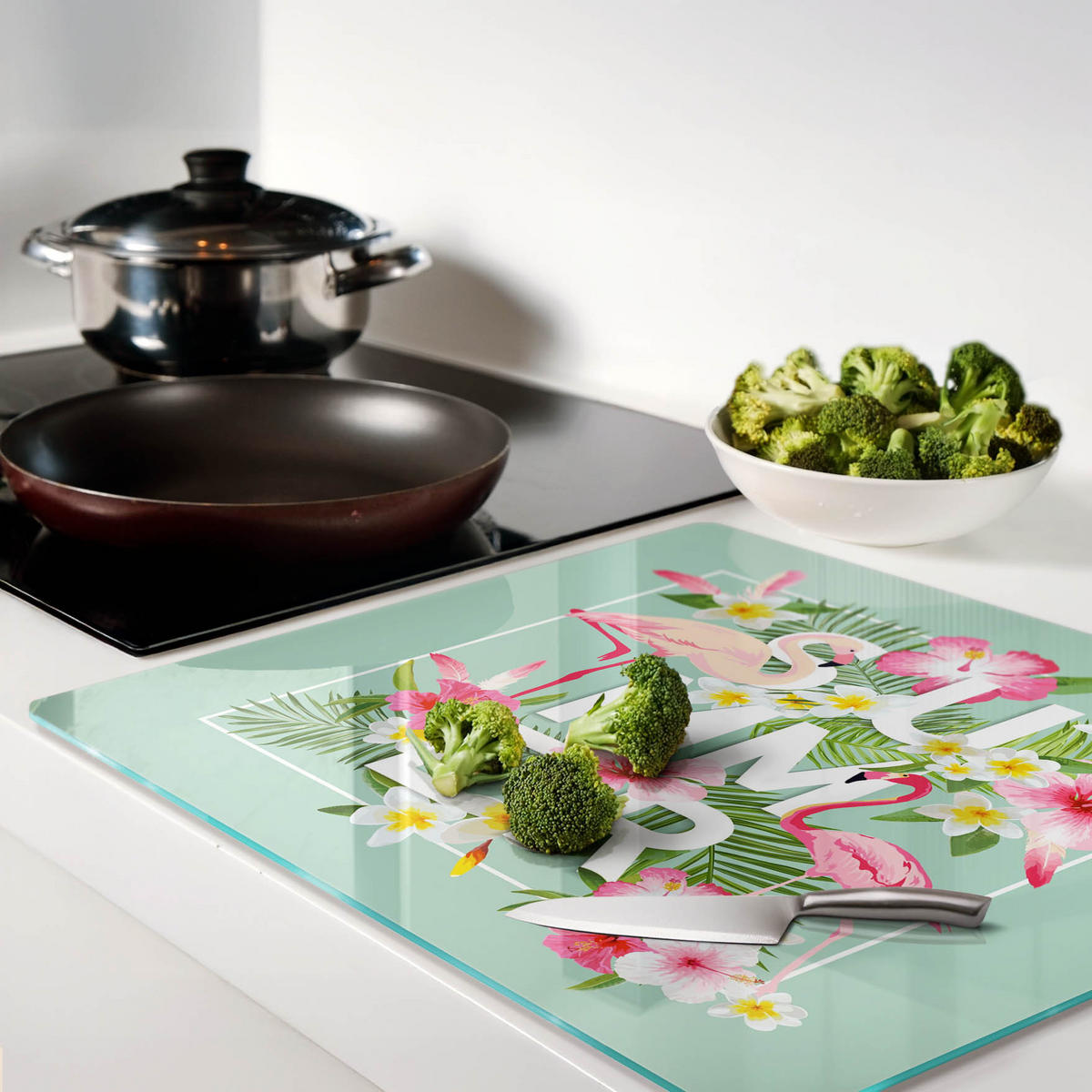 GLASPLATTE 60x52 cm Flamingos - Multicolor, Glas (60/0.4/52cm) - TULUP