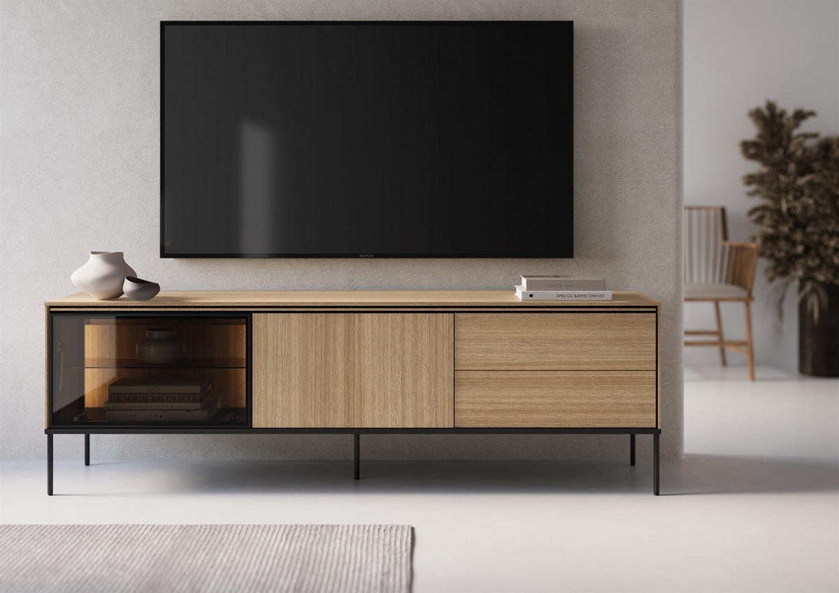 TV Element VISSO VI-08 197cm mit LED Beleuchtung Eiche linear - Eichefarben, Holzwerkstoff (197/62/41cm) - Lookway
