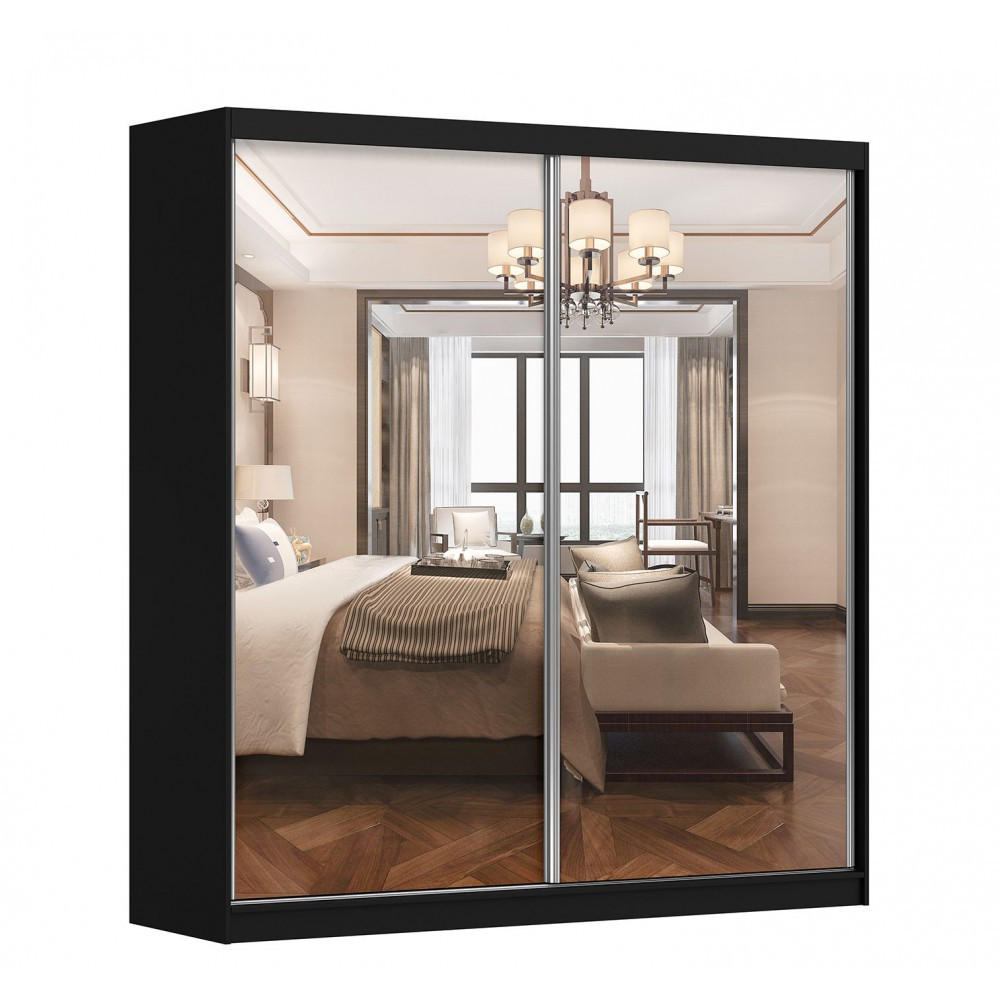 imoebel24 Schwebetürenschrank Schwarz, Weiß 203x218x61 cm