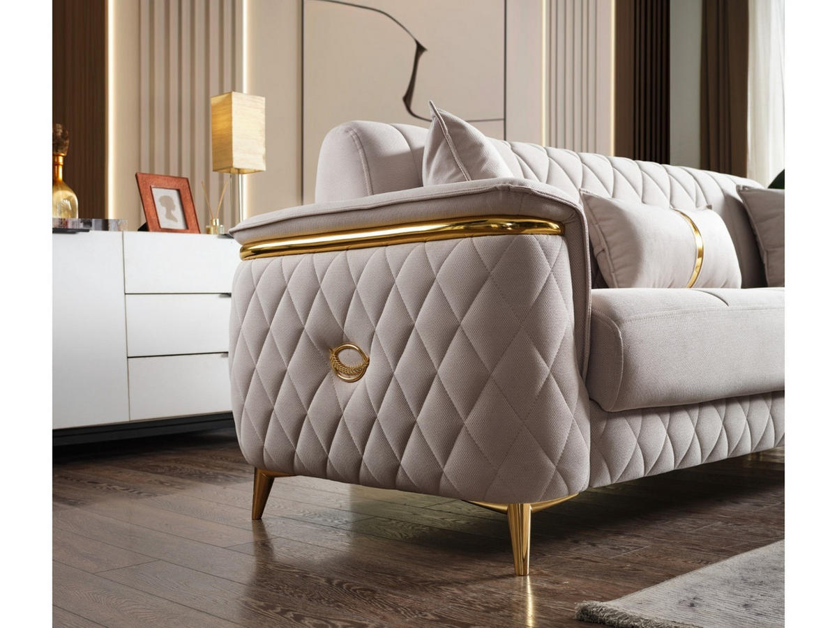 SITZGARNITUR Pasadena, Beige Stellvariante 3+1+1 - Beige, Holzwerkstoff/Kunststoff (240/90/98cm)