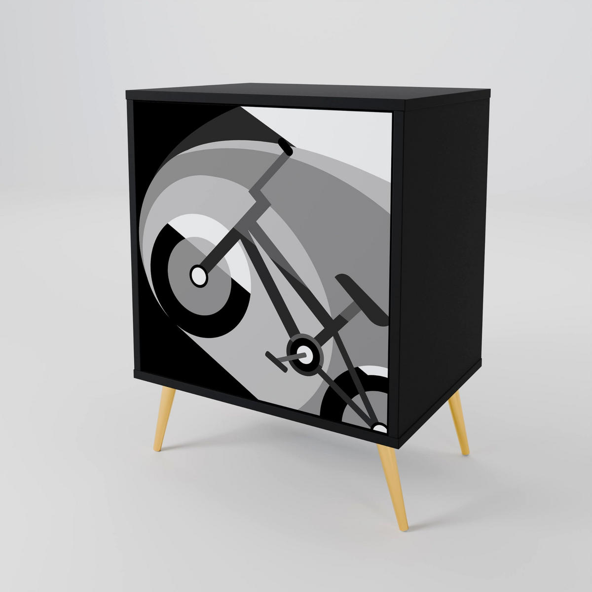 SIDEBOARD BIKE ENERGY, Schwarz, 57,5x42x70,5 cm, Schwarze Metall-Sternfüße - Multicolor/Schwarz, Holzwerkstoff/Metall (57.5/70.5/42cm) - SpaceRebels