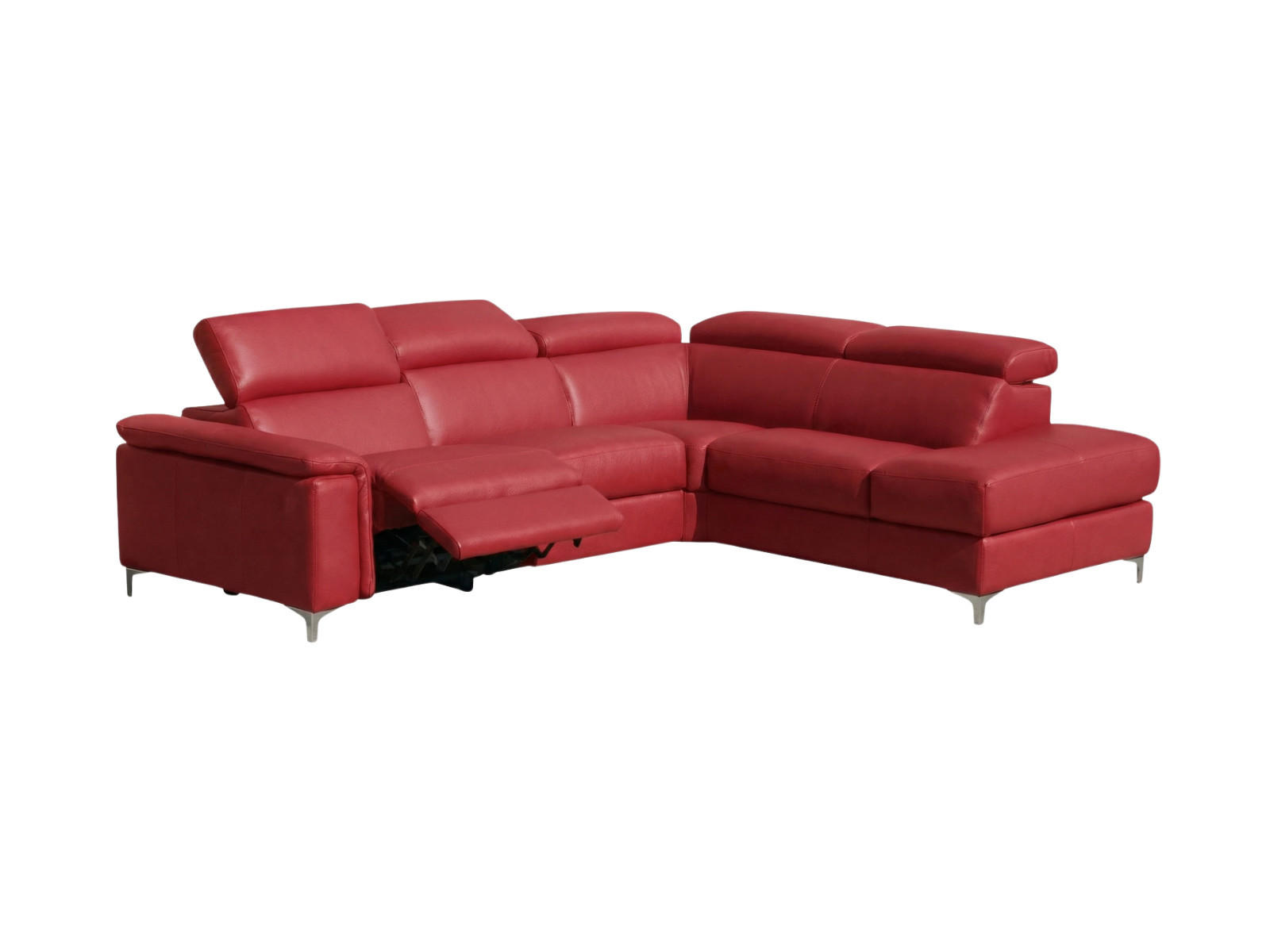 ECKSOFA Avenger Echtleder mit 1 x Relaxfunktion Rot - Rot, Leder/Metall (271/81/224cm)