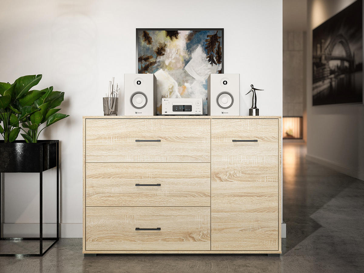 SIDEBOARD Caro Sonoma Eiche hell 120 / 40 / 85cm - Braun/Sonoma Eiche, Holz/Holzwerkstoff (120/85/40cm) - Feldmann-Wohnen