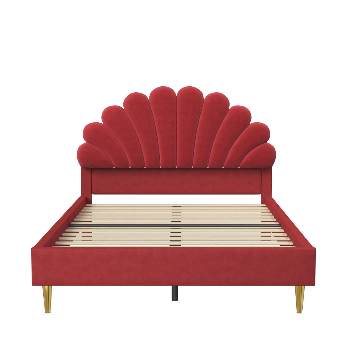 POLSTERBETT 140/200 cm, mit blumenförmigem Kopfteil, Lattenrost, GepolstertesBett aus Samt, Red - Rot, Holzwerkstoff (140/200cm) - Brevoria
