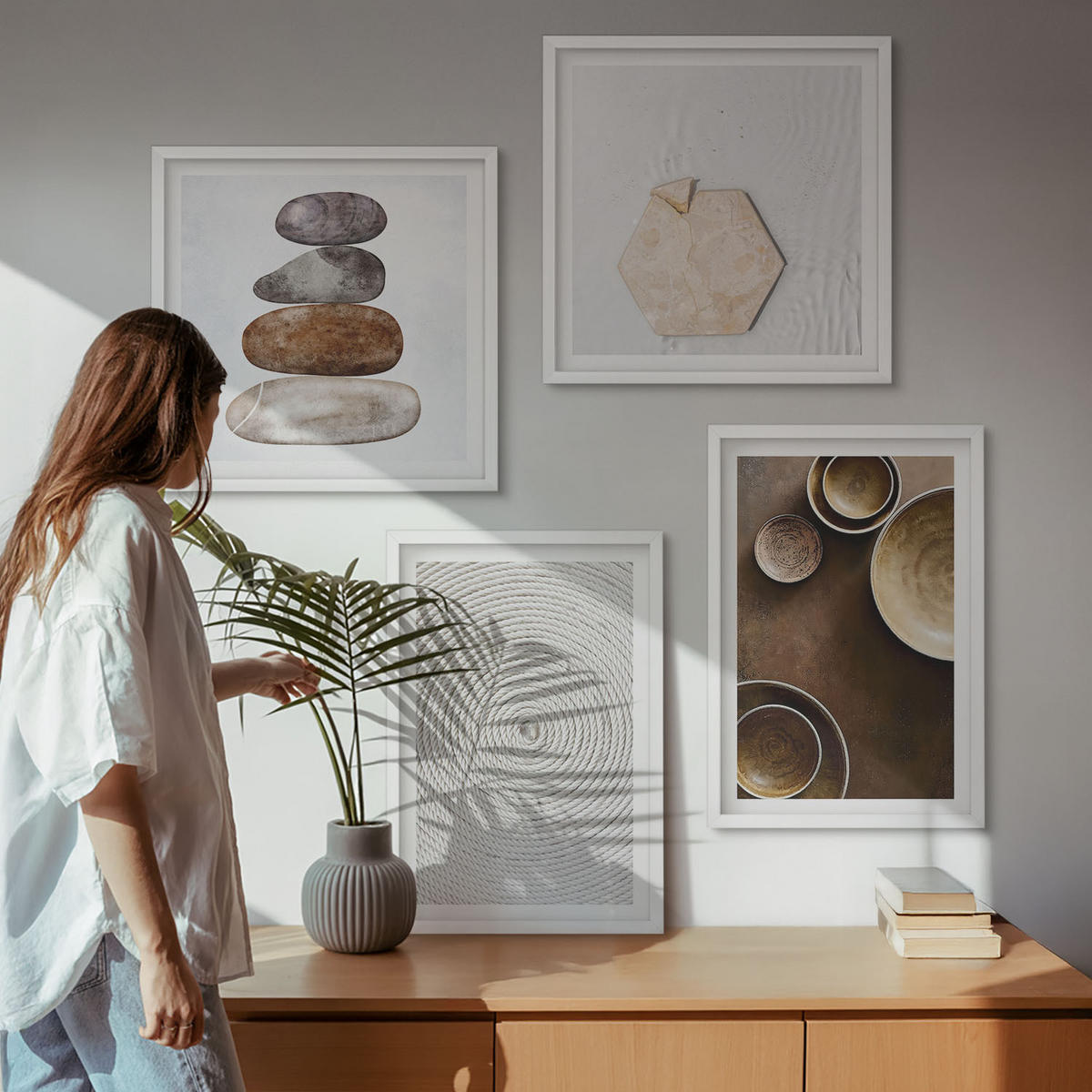 WANDBILDER 4er-Set - 50x50 cm & 40x60 cm Weißer Rahmen - Texturen in der modernen Kunst - Weiß, Kunststoff (50/50cm) - ArtPrintCave