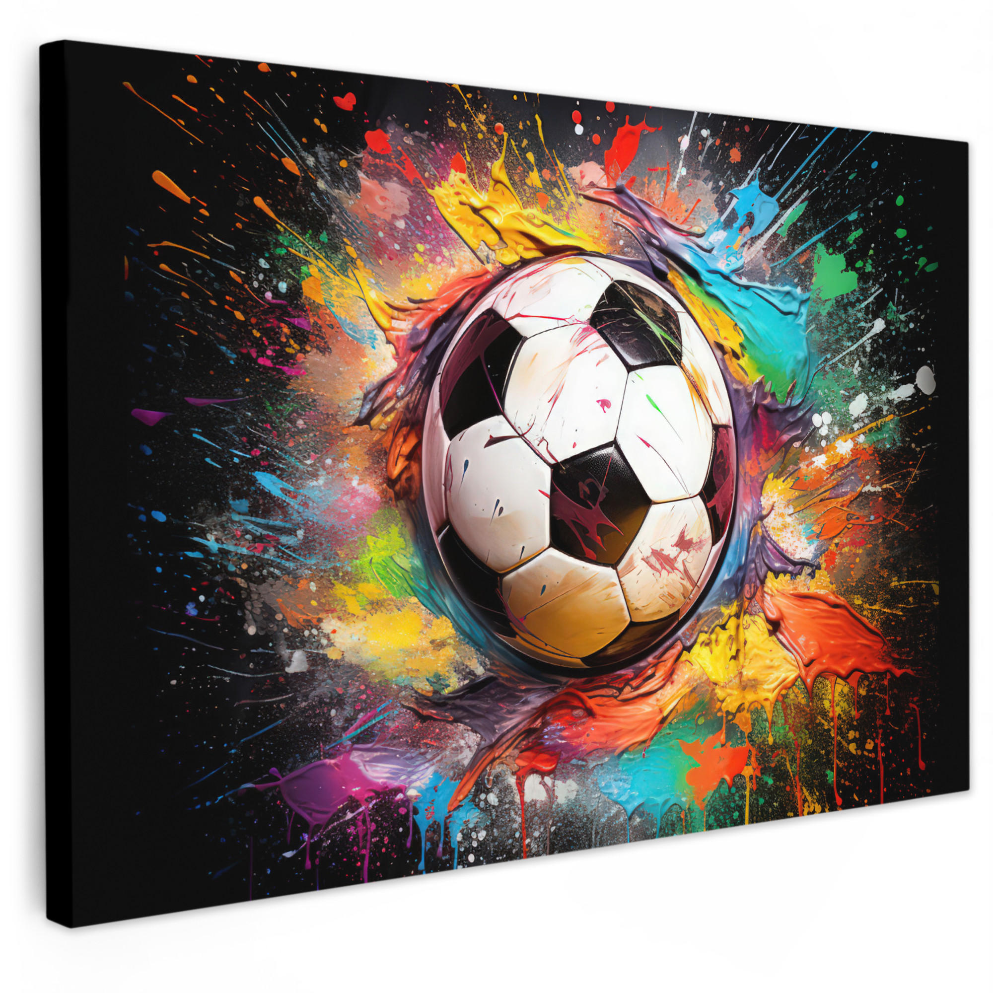 LEINWANDBILD Fußball - Farbe - Farben - Schwarz - Weiß Groß 140x90 cm - Weiß, Textil (140/90cm) - MuchoWow