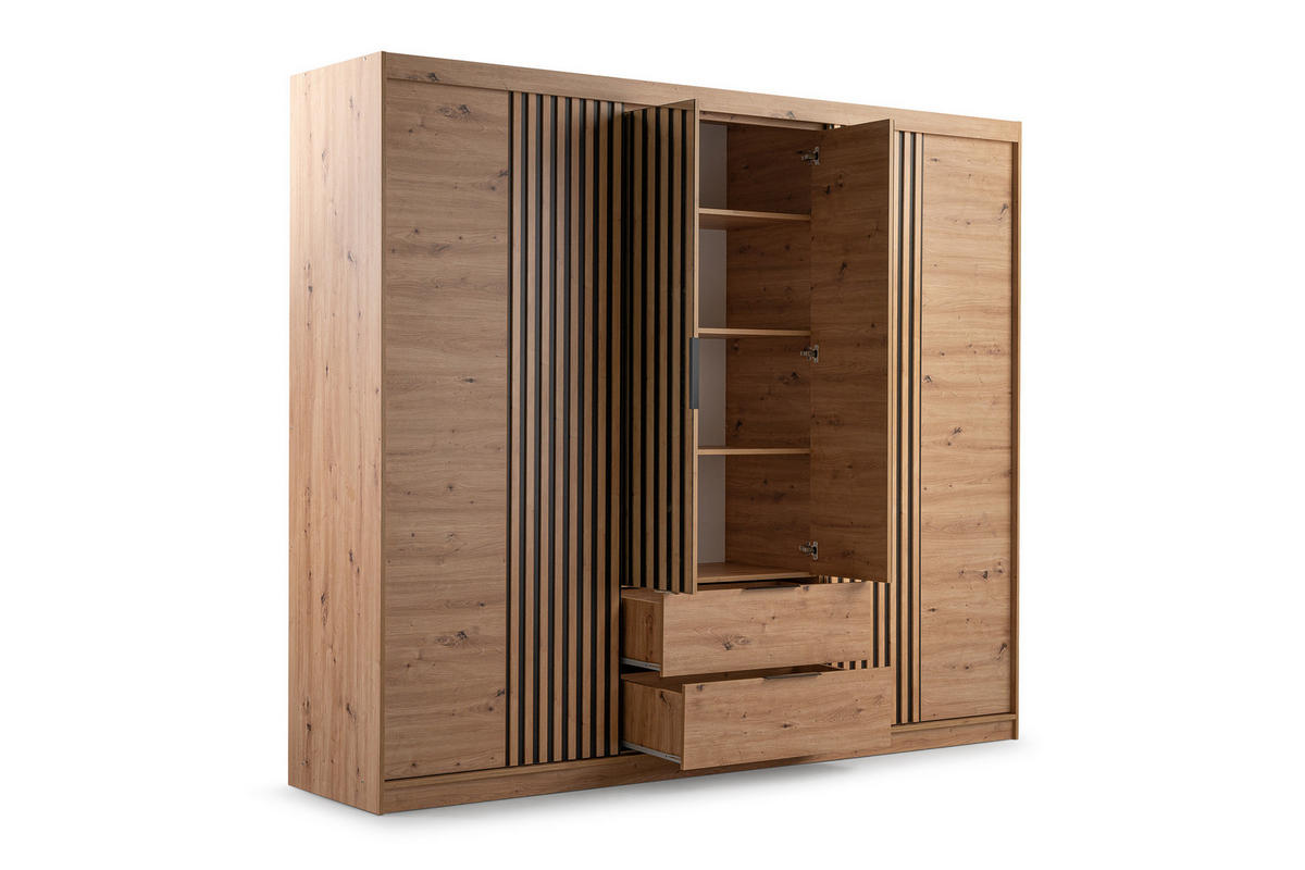 DREHTÜRENSCHRANK MAROKO 250/213/60 cm in Weiß matt mit Lamellen - Weiß, Holzwerkstoff (250/60/213cm) - Deine Möbel 24