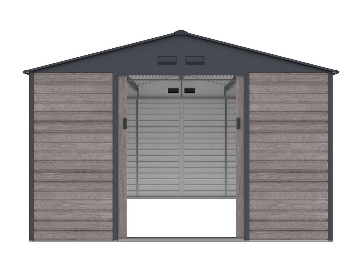 SCHREBERGARTENHAUS - 330 cm x 372 cm - metall - anthrazitgrau, naturfarben dunkel Adelmo - Grau, Metall (330/229/372cm) - Vente-Unique