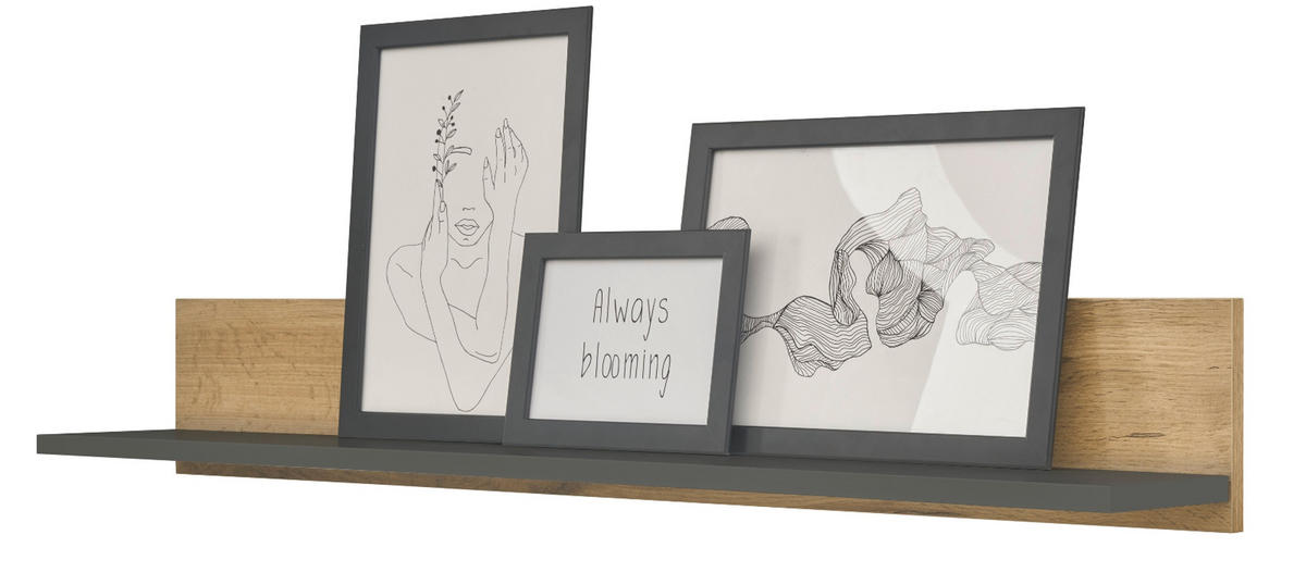 AKTENREGAL grau matt, Eiche Wotan 100 cm, Wandregal für Homeoffice und Büro - Eiche Wotan/Grau, Holzwerkstoff (100/15/17cm) - Furn.Design