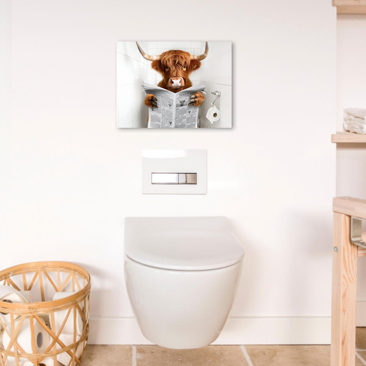 LEINWANDBILD Schottischer Highlander - Tier - Zeitung - Toilette 40x30 cm - Kastanienfarben, Textil (40/30cm) - MuchoWow