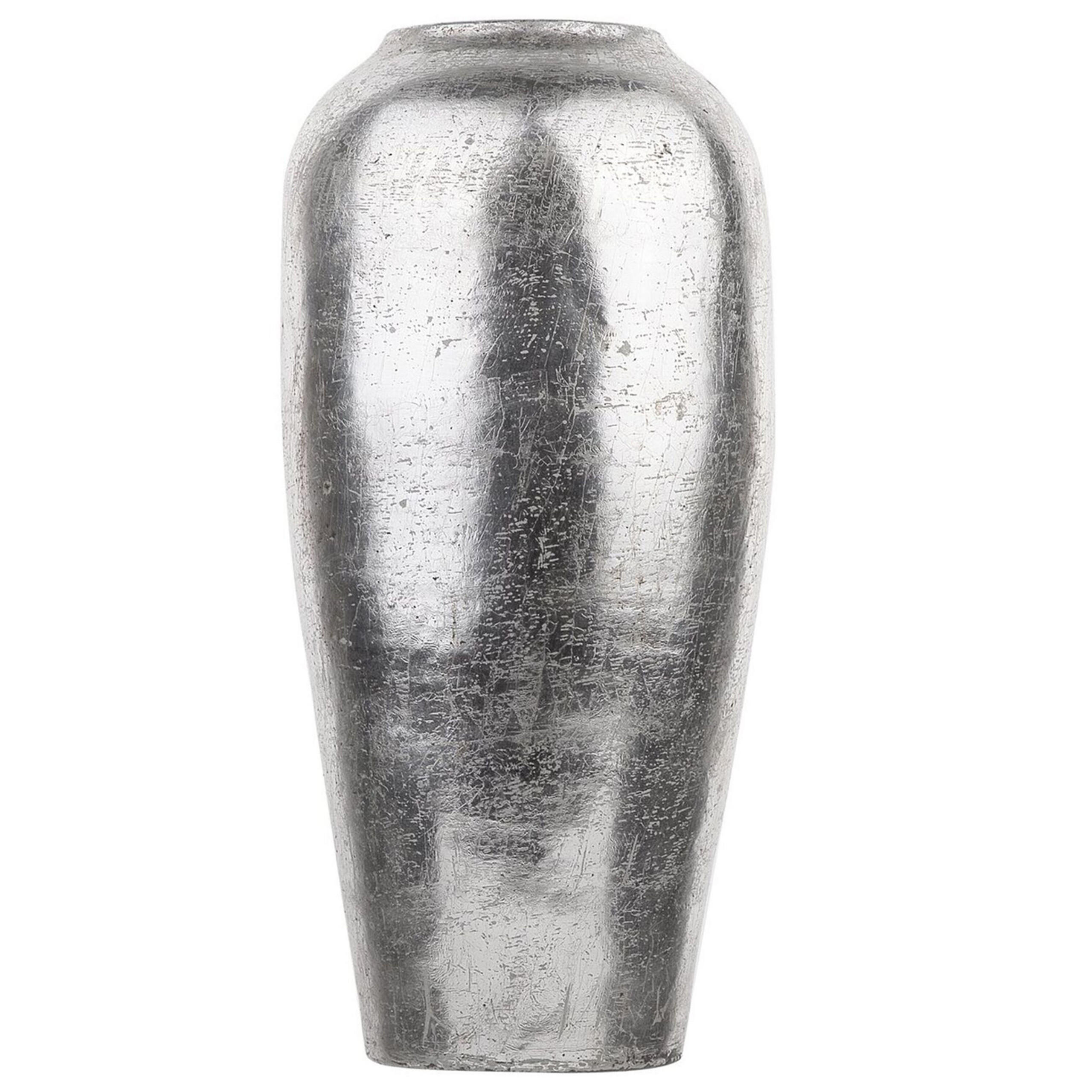 DEKOVASE Terrakotta silber Lorca - Silberfarben, Stein (48cm) - Beliani
