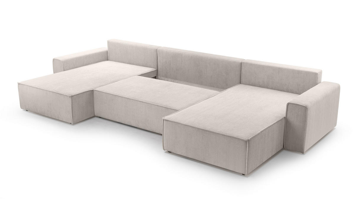 WOHNLANDSCHAFT Cedria Weiß 389/145/85 cm mit Schlaffunktion - Creme/Schwarz, Kunststoff/Textil (389/85/145cm) - AX Living