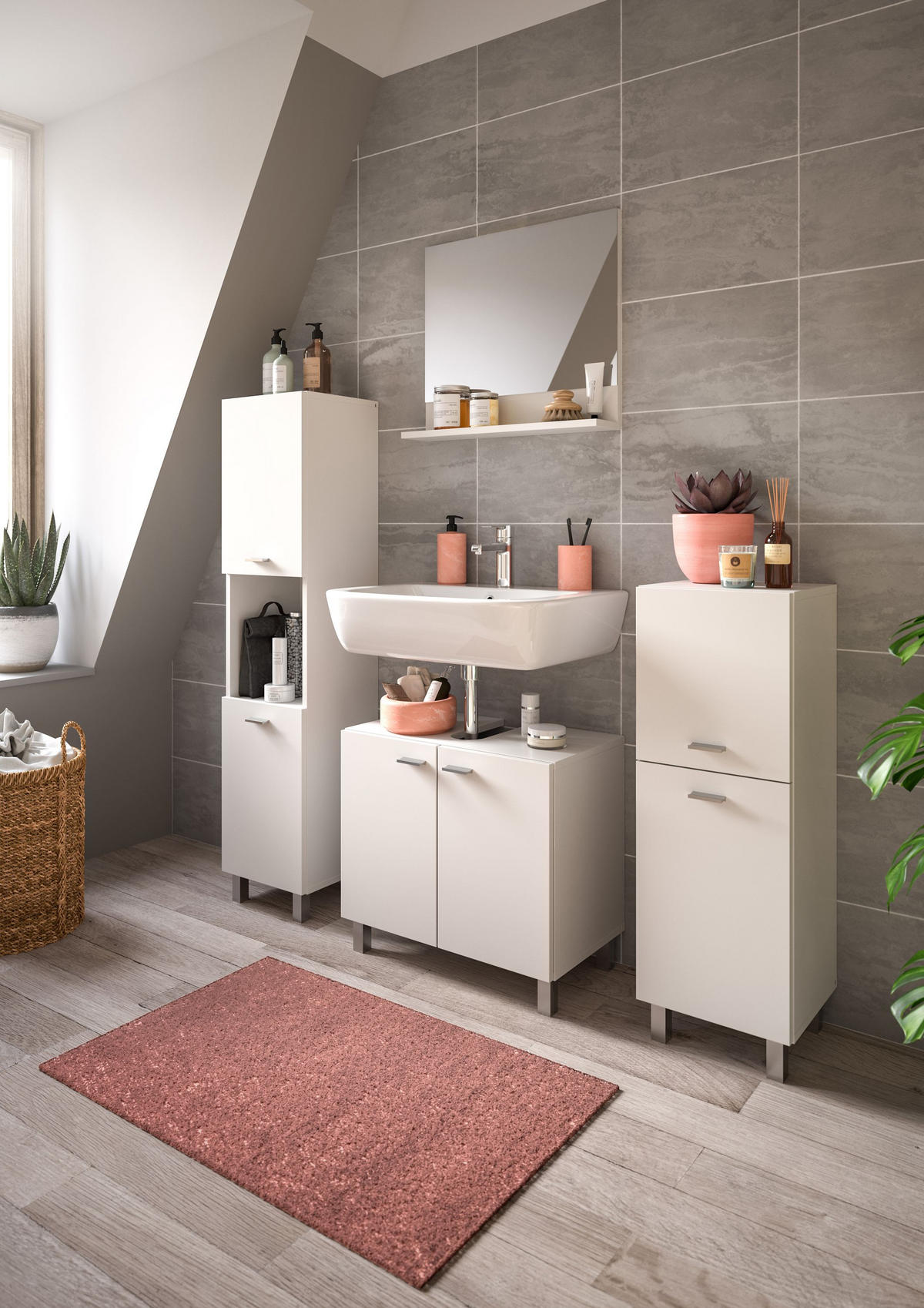 BADKOMBINATION 4tlg. Boston/Tampa Bad in weiß Nachbildung - modernes Design - B/H/T: 137x186x33 cm - Weiß, Holzwerkstoff (137/186/33cm)