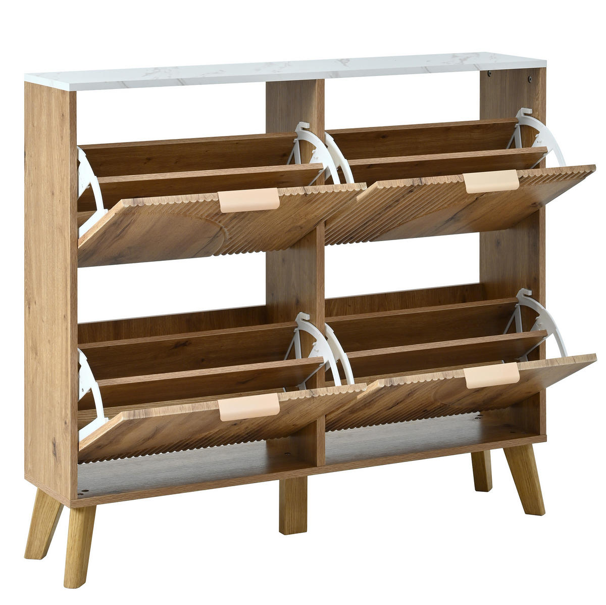SCHUHSCHRANK aus MDF 105x24x95,5cm in Natur mit 4 Klapptüren - Naturfarben, Holzwerkstoff (105/95.5/24cm) - Modfu