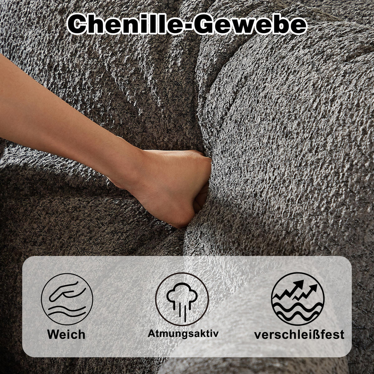 SCHLAFSOFA aus Chenille mit Liegestuhl, 2-teilig - Grau, Textil (322.5/81.2/217.7cm)